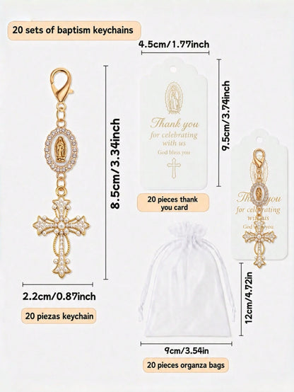 60pcs/20sets Baptism Cross Keychain Favors, Baptism Souvenirs, First Communion Keepsakes, Baptism Gifts For Girls, Baby Shower Gifts For Guests, Wedding Guest Favors, Baptism Favors