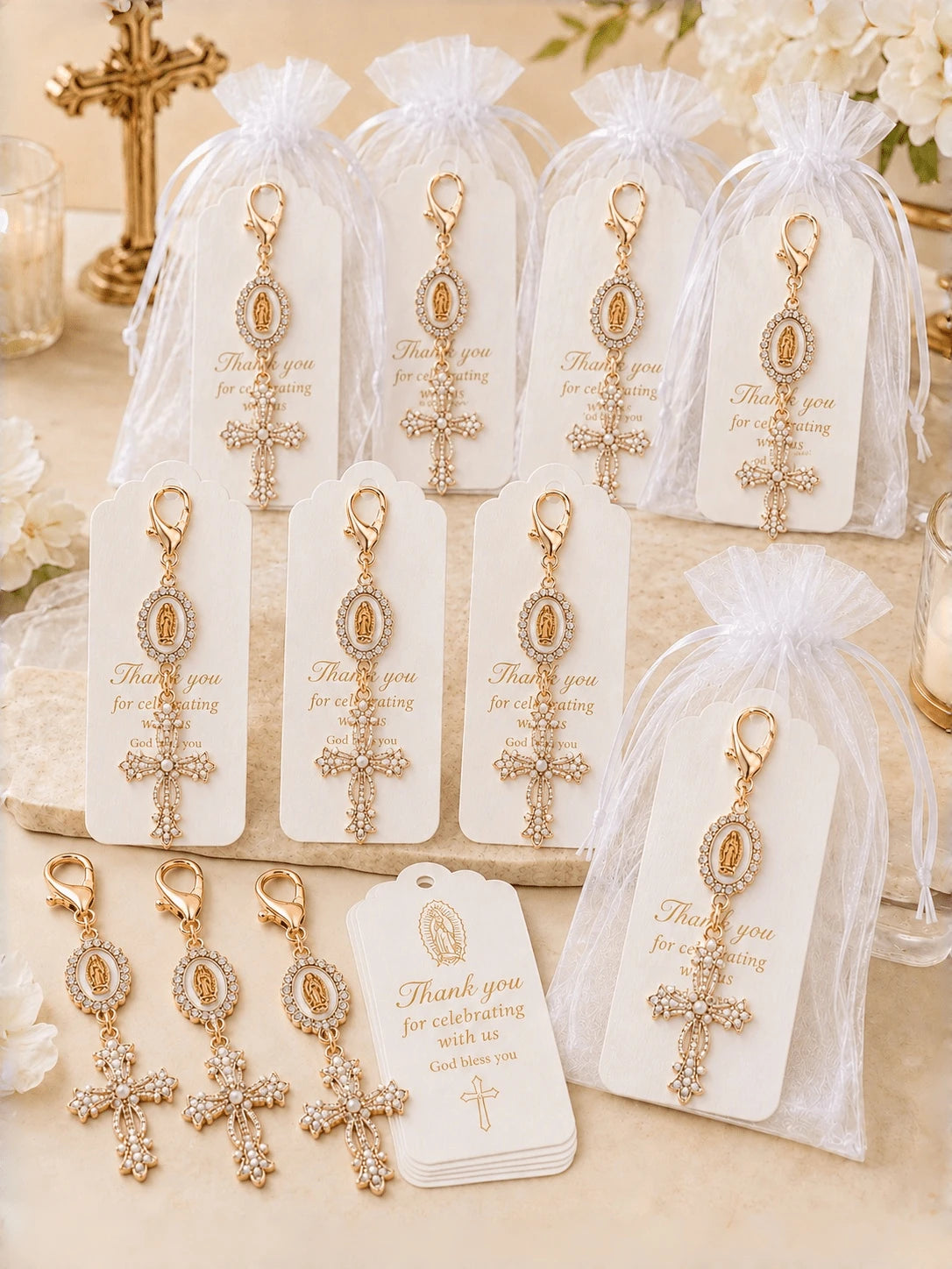 60pcs/20sets Baptism Cross Keychain Favors, Baptism Souvenirs, First Communion Keepsakes, Baptism Gifts For Girls, Baby Shower Gifts For Guests, Wedding Guest Favors, Baptism Favors