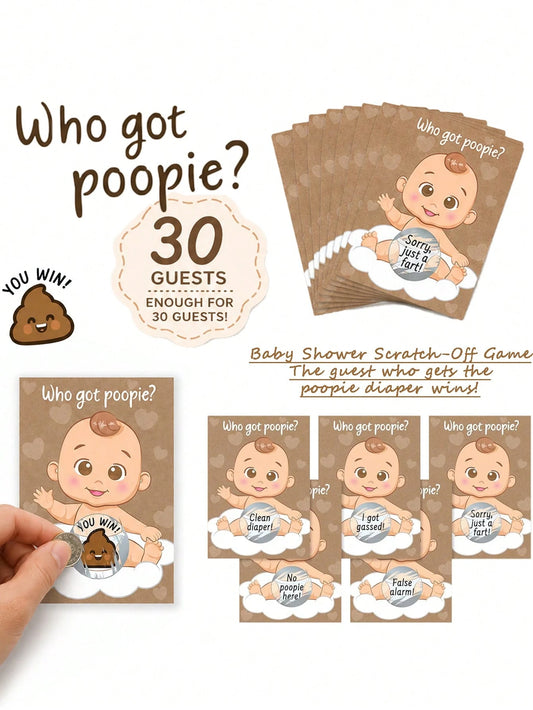 60pcs/30pcs- Baby Shower Party Fun & Joy Baby Gift Party- Funny Poop Scratch-Off- Unisex Ideal Choice, Diaper Raffle Tickets, Gender Reveal Party Supplies, Baby Shower Party Favors, Baby Shower Act