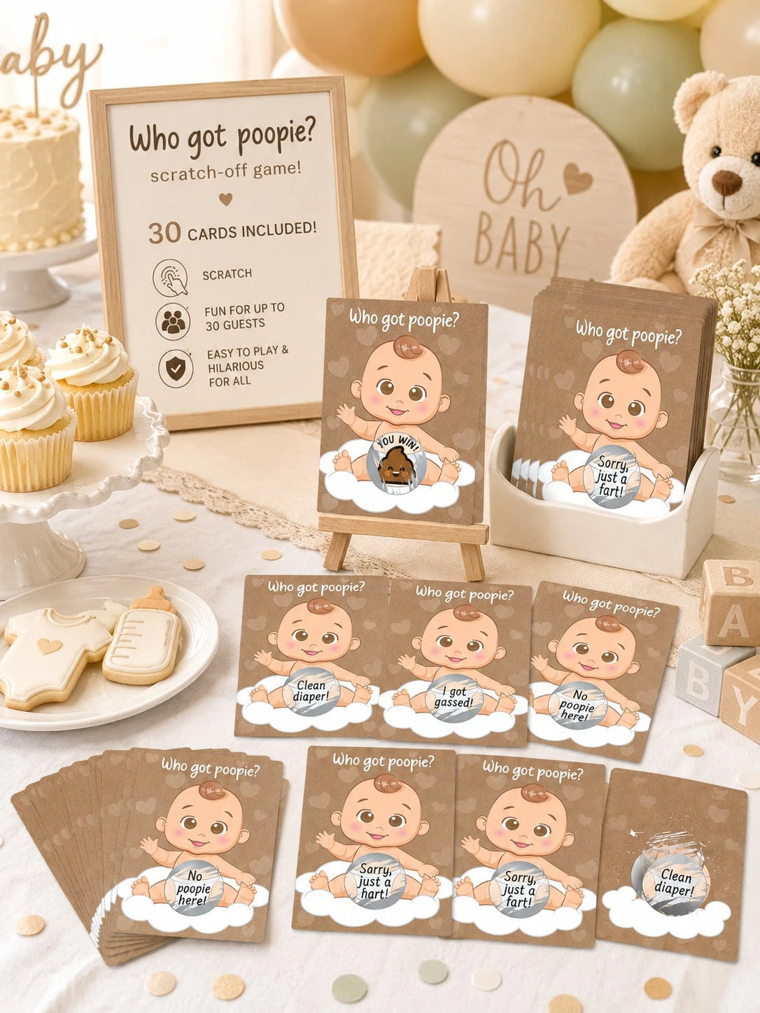 60pcs/30pcs- Baby Shower Party Fun & Joy Baby Gift Party- Funny Poop Scratch-Off- Unisex Ideal Choice, Diaper Raffle Tickets, Gender Reveal Party Supplies, Baby Shower Party Favors, Baby Shower Act