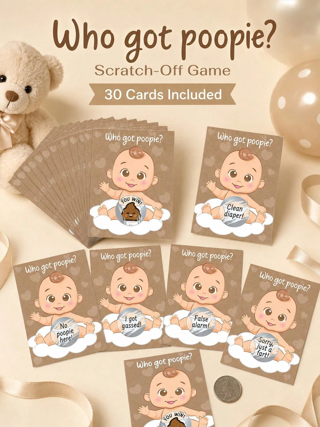 60pcs/30pcs- Baby Shower Party Fun & Joy Baby Gift Party- Funny Poop Scratch-Off- Unisex Ideal Choice, Diaper Raffle Tickets, Gender Reveal Party Supplies, Baby Shower Party Favors, Baby Shower Act
