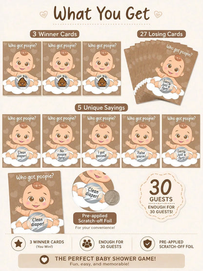 60pcs/30pcs- Baby Shower Party Fun & Joy Baby Gift Party- Funny Poop Scratch-Off- Unisex Ideal Choice, Diaper Raffle Tickets, Gender Reveal Party Supplies, Baby Shower Party Favors, Baby Shower Act