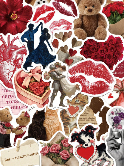 60pcs Heart-Fluttering Retro Stickers Gift Cartoon Decoration Scrapbook Laptop Luggage Guitar Phone Case DIY Decal