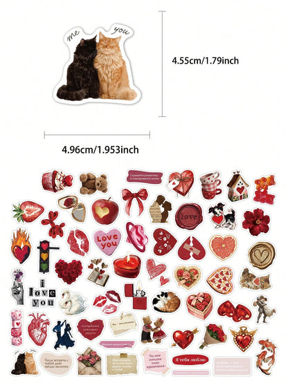60pcs Heart-Fluttering Retro Stickers Gift Cartoon Decoration Scrapbook Laptop Luggage Guitar Phone Case DIY Decal