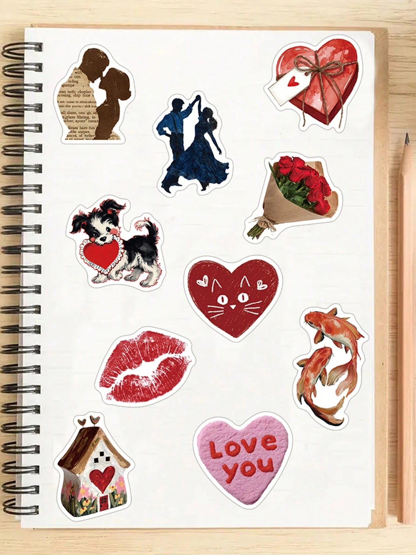 60pcs Heart-Fluttering Retro Stickers Gift Cartoon Decoration Scrapbook Laptop Luggage Guitar Phone Case DIY Decal