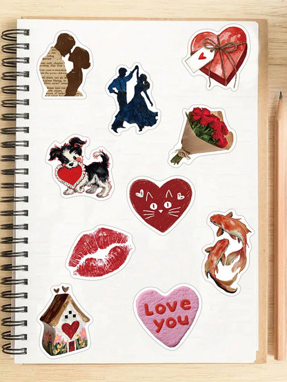60pcs Heart-Fluttering Retro Stickers Gift Cartoon Decoration Scrapbook Laptop Luggage Guitar Phone Case DIY Decal