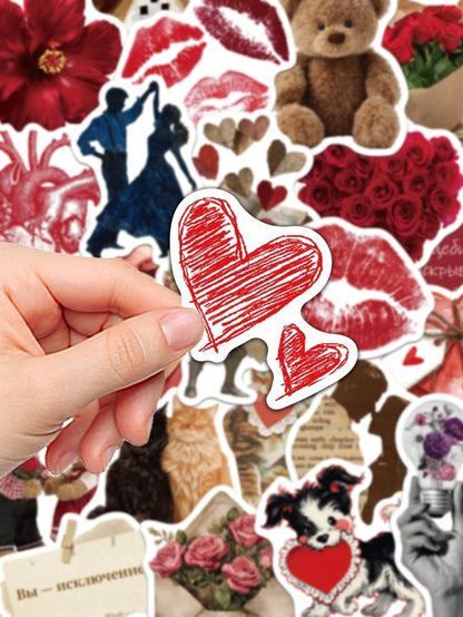 60pcs Heart-Fluttering Retro Stickers Gift Cartoon Decoration Scrapbook Laptop Luggage Guitar Phone Case DIY Decal
