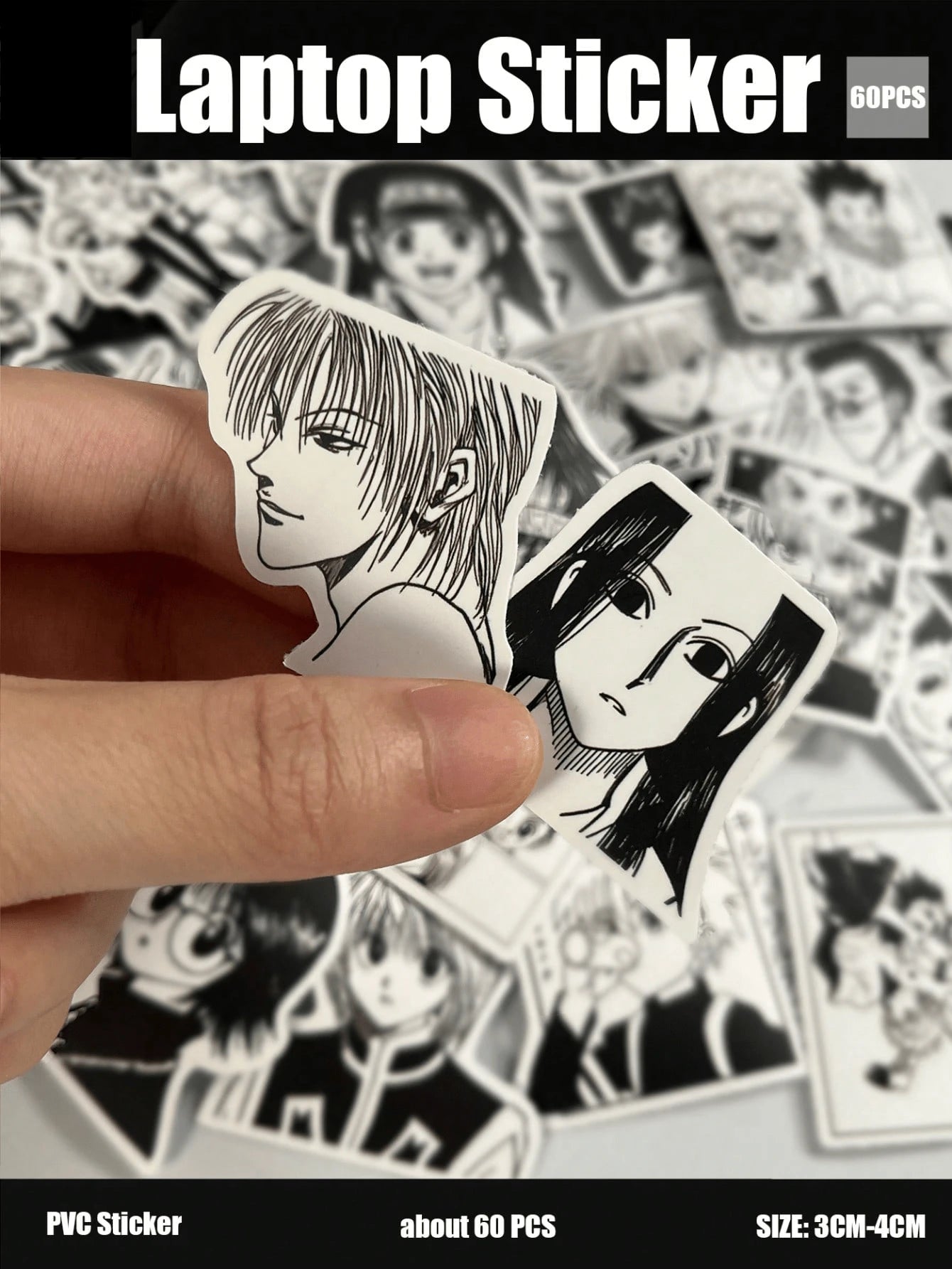 60pcs, HXH, Killua Zoldyck, Hisoka Morrow, Kurapika, Chrollo Lucilfer, Gon FREECSS, Anime, Otaku Culture Enthusiasts, Suitable For Luggage, Laptop, Refrigerator, Phone, Water Bottle, Car, Helmet, Perf