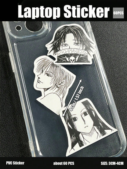 60pcs, HXH, Killua Zoldyck, Hisoka Morrow, Kurapika, Chrollo Lucilfer, Gon FREECSS, Anime, Otaku Culture Enthusiasts, Suitable For Luggage, Laptop, Refrigerator, Phone, Water Bottle, Car, Helmet, Perf