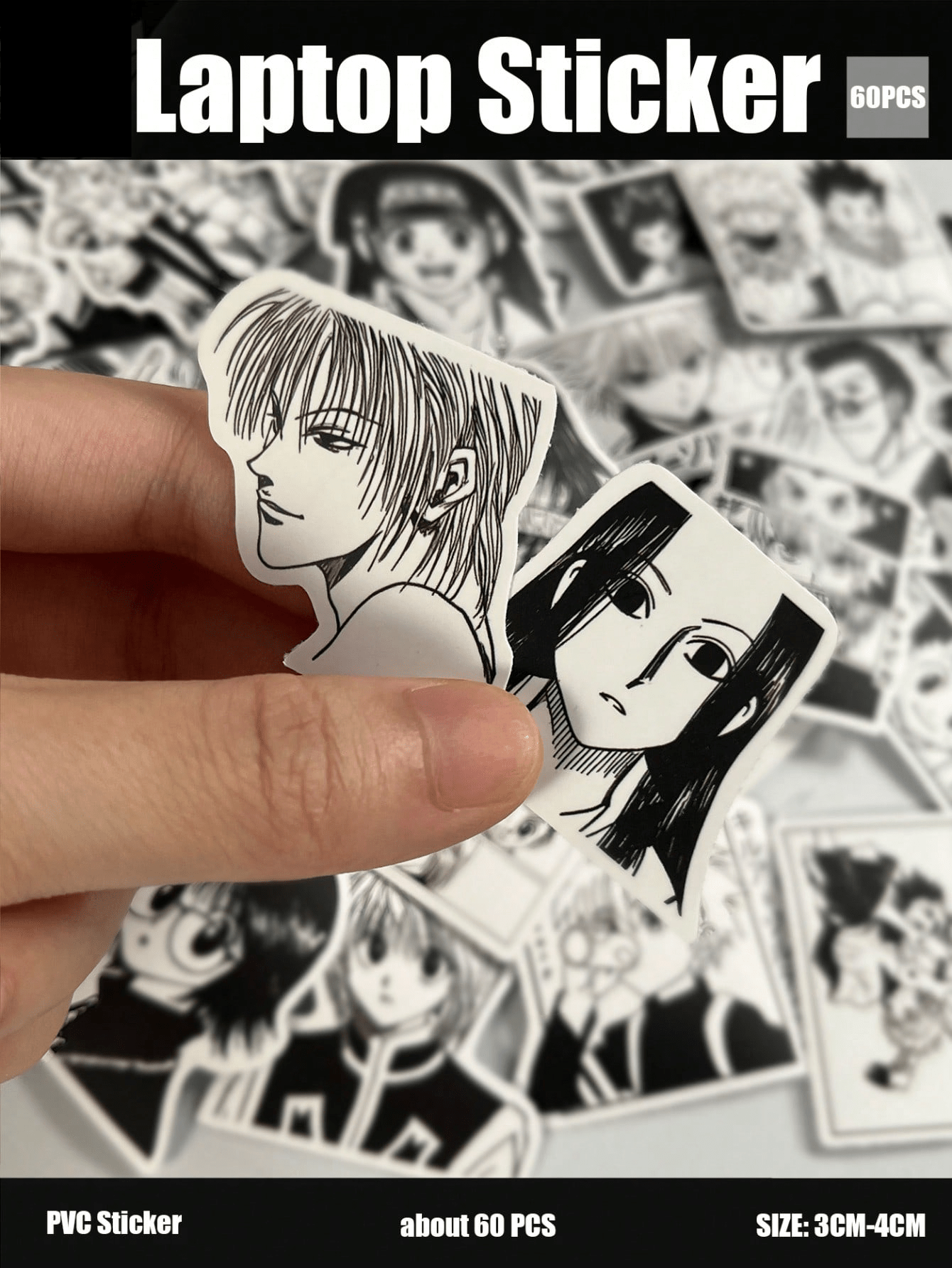 60pcs, HXH, Killua Zoldyck, Hisoka Morrow, Kurapika, Chrollo Lucilfer, Gon FREECSS, Anime, Otaku Culture Enthusiasts, Suitable For Luggage, Laptop, Refrigerator, Phone, Water Bottle, Car, Helmet, Perf
