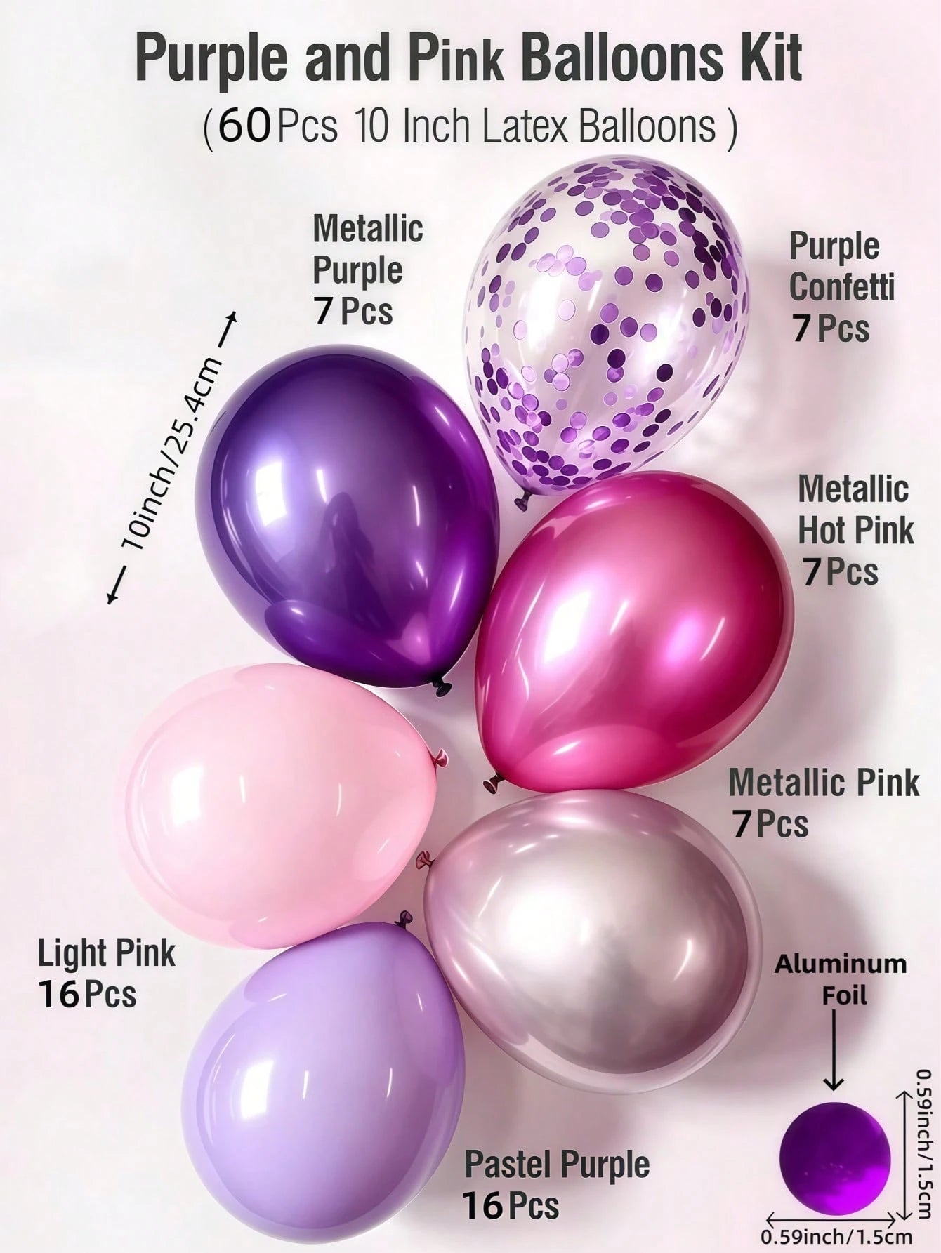 60pcs Pink And Purple Balloons, Metallic Purple Pink Hot Pink Latex, Foil Sequin Balloons, For Birthday Wedding Baby Shower Girl Party Decoration, Birthday Party Decoration, Baby Shower Decoration, Cu
