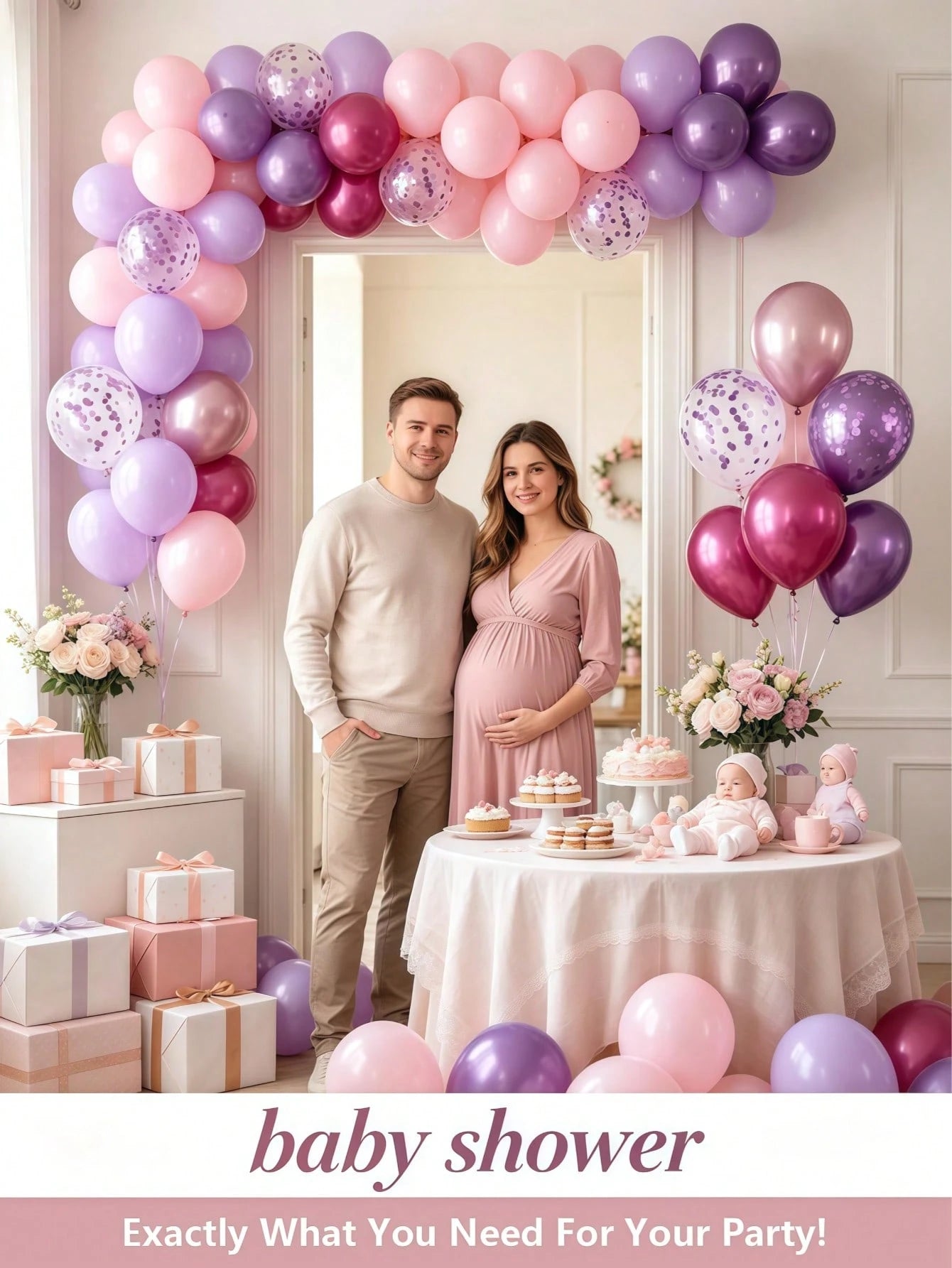 60pcs Pink And Purple Balloons, Metallic Purple Pink Hot Pink Latex, Foil Sequin Balloons, For Birthday Wedding Baby Shower Girl Party Decoration, Birthday Party Decoration, Baby Shower Decoration, Cu