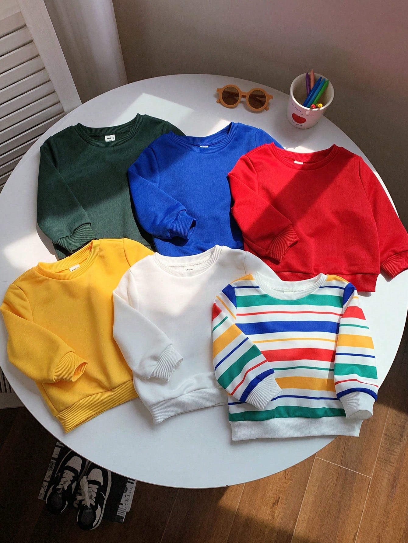 6pcs Baby Boy & Baby Girl Sweatshirts,Blue White Stripe,Autumn,Casual,Back-To-School Christmas Preppy Style Multi-Pack Colorful Stripe Pullover Tops