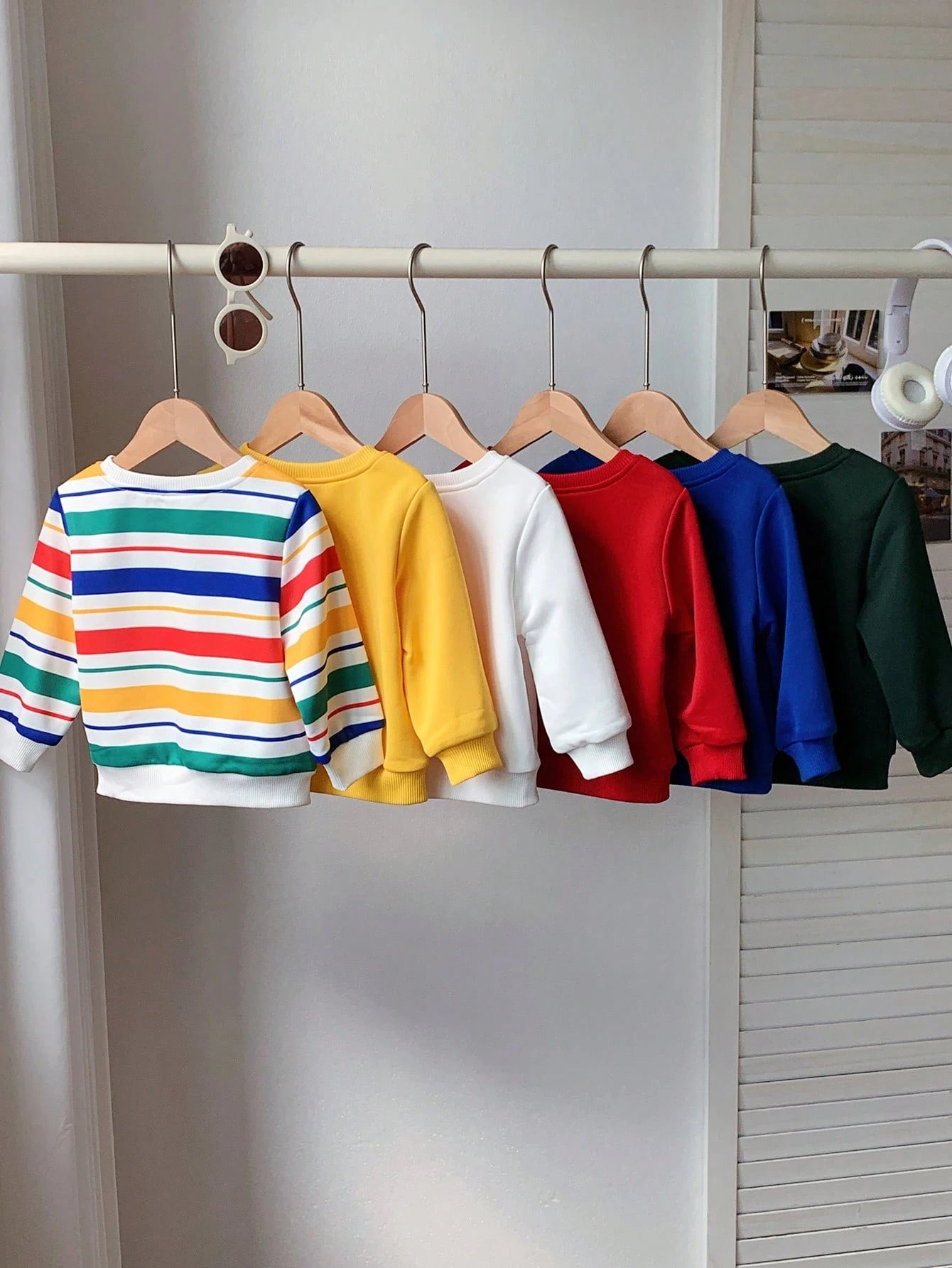 6pcs Baby Boy & Baby Girl Sweatshirts,Blue White Stripe,Autumn,Casual,Back-To-School Christmas Preppy Style Multi-Pack Colorful Stripe Pullover Tops