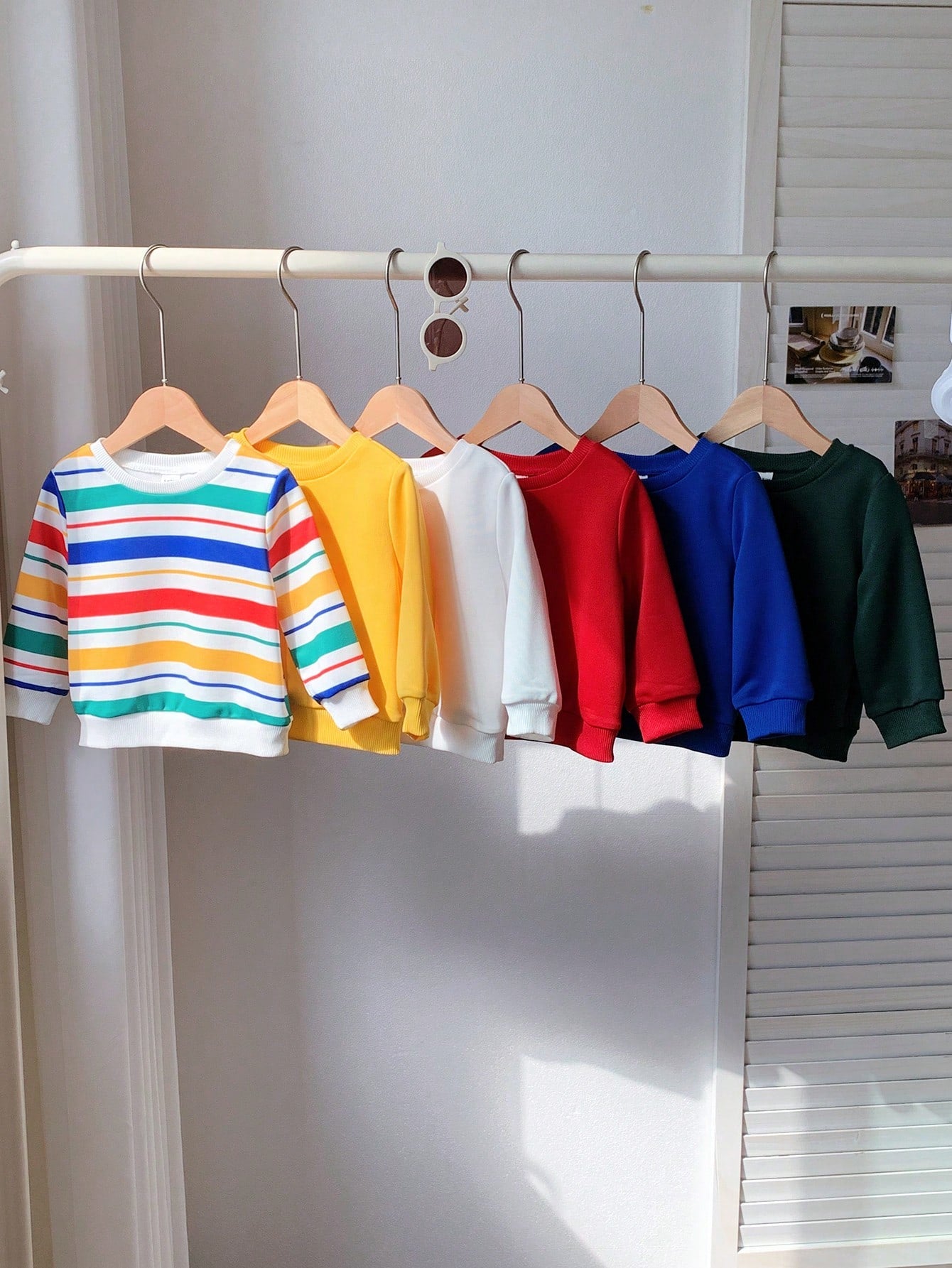 6pcs Baby Boy & Baby Girl Sweatshirts,Blue White Stripe,Autumn,Casual,Back-To-School Christmas Preppy Style Multi-Pack Colorful Stripe Pullover Tops