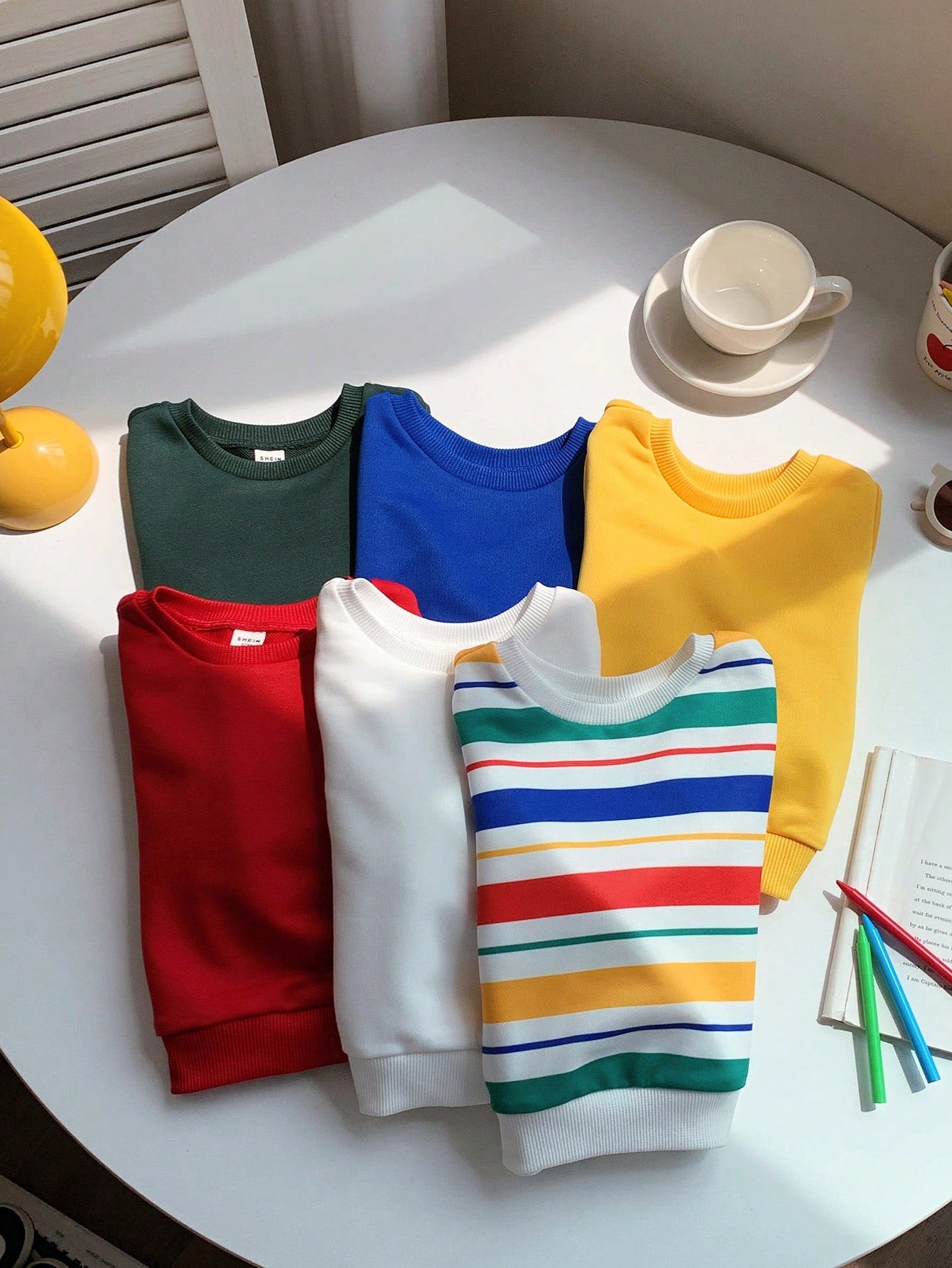 6pcs Baby Boy & Baby Girl Sweatshirts,Blue White Stripe,Autumn,Casual,Back-To-School Christmas Preppy Style Multi-Pack Colorful Stripe Pullover Tops