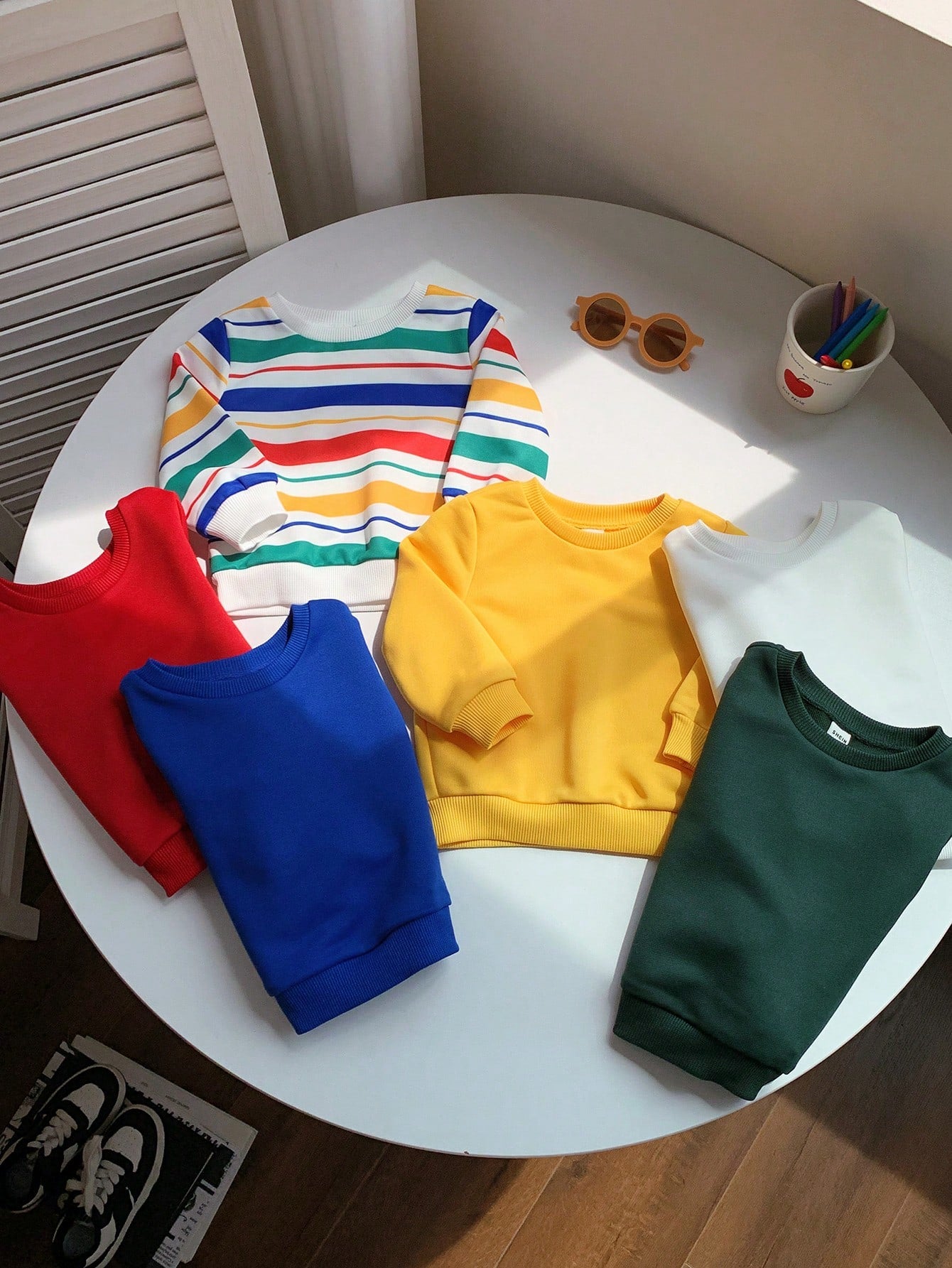6pcs Baby Boy & Baby Girl Sweatshirts,Blue White Stripe,Autumn,Casual,Back-To-School Christmas Preppy Style Multi-Pack Colorful Stripe Pullover Tops