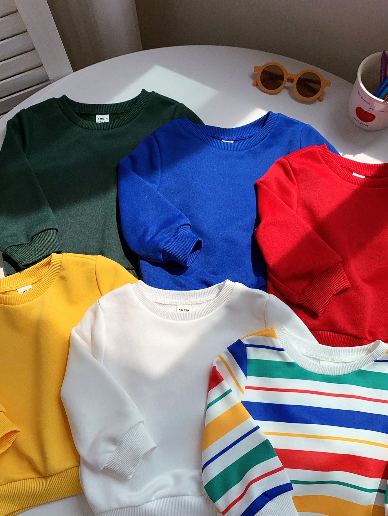 6pcs Baby Boy & Baby Girl Sweatshirts,Blue White Stripe,Autumn,Casual,Back-To-School Christmas Preppy Style Multi-Pack Colorful Stripe Pullover Tops