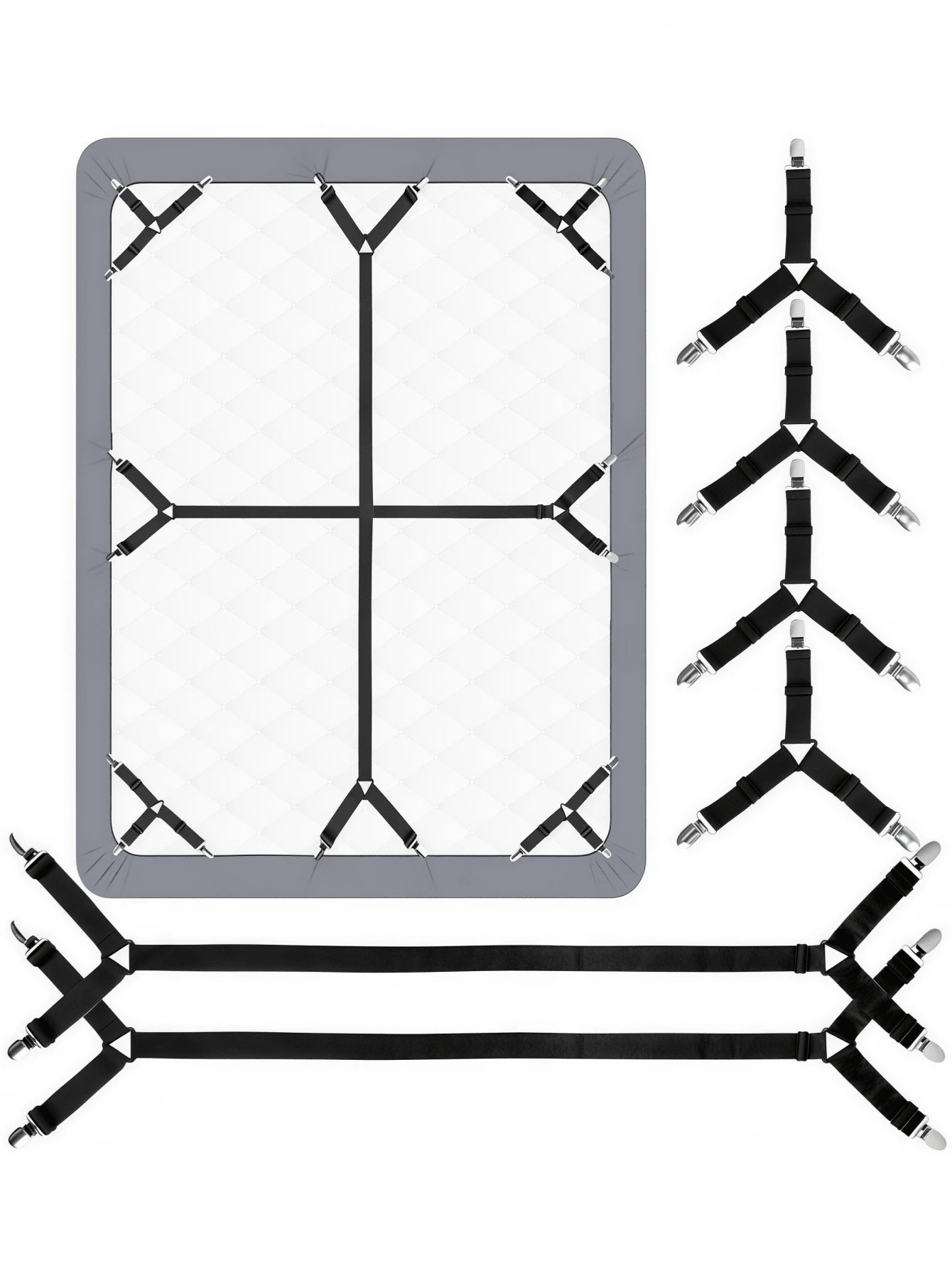 6PCS Bed Sheet Straps, Fitted Bed Sheet Fastener Clips, Adjustable Crisscross Bed Sheet Holder Straps For Corners, Mattress Sheet Suspender Grippers, Bedding Accessories, Black