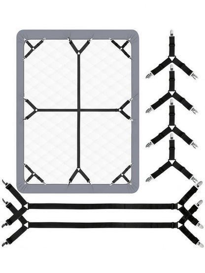 6PCS Bed Sheet Straps, Fitted Bed Sheet Fastener Clips, Adjustable Crisscross Bed Sheet Holder Straps For Corners, Mattress Sheet Suspender Grippers, Bedding Accessories, Black