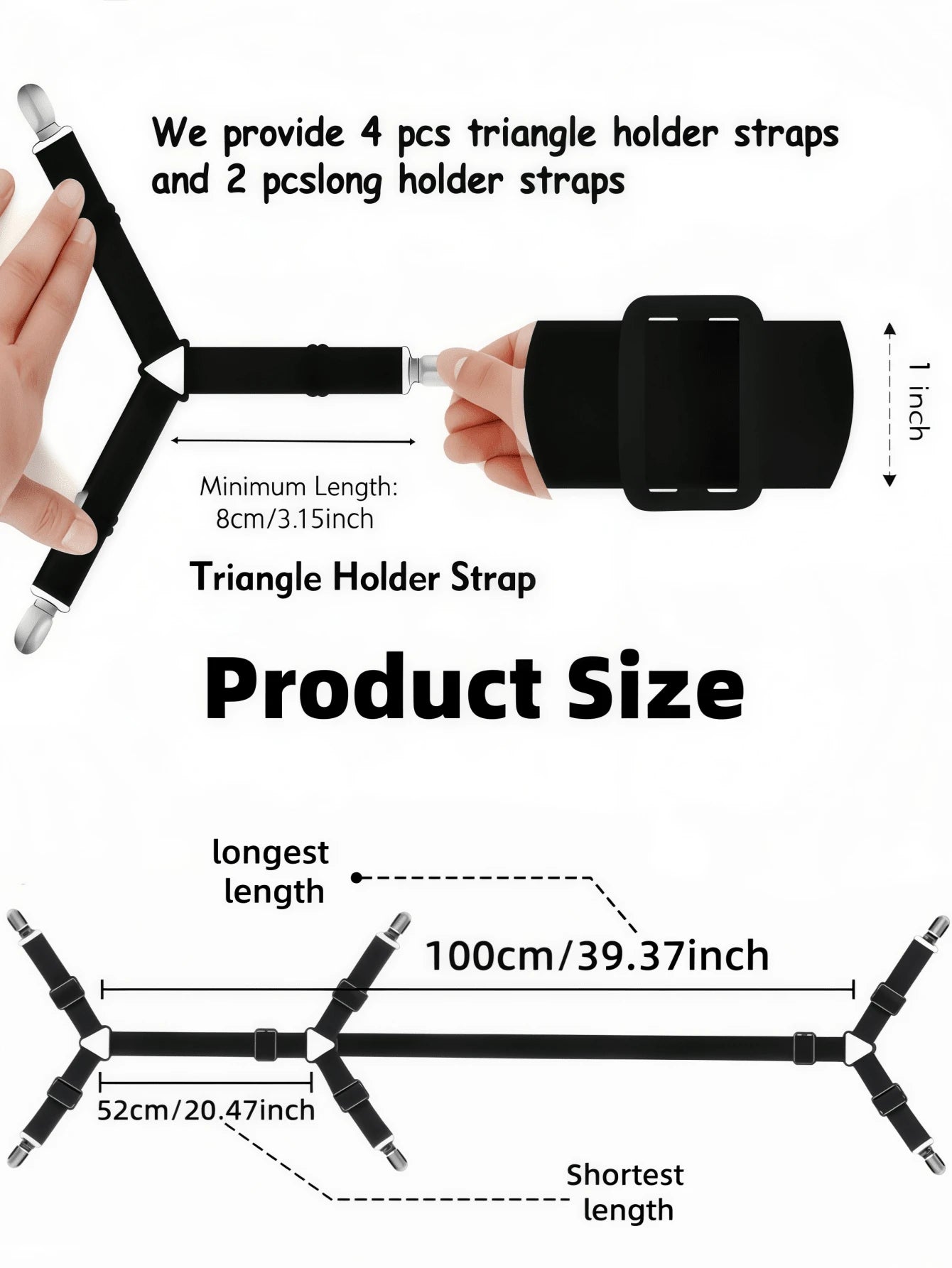 6PCS Bed Sheet Straps, Fitted Bed Sheet Fastener Clips, Adjustable Crisscross Bed Sheet Holder Straps For Corners, Mattress Sheet Suspender Grippers, Bedding Accessories, Black
