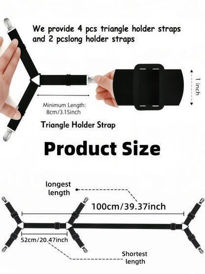 6PCS Bed Sheet Straps, Fitted Bed Sheet Fastener Clips, Adjustable Crisscross Bed Sheet Holder Straps For Corners, Mattress Sheet Suspender Grippers, Bedding Accessories, Black