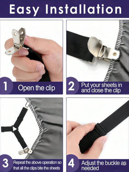 6PCS Bed Sheet Straps, Fitted Bed Sheet Fastener Clips, Adjustable Crisscross Bed Sheet Holder Straps For Corners, Mattress Sheet Suspender Grippers, Bedding Accessories, Black