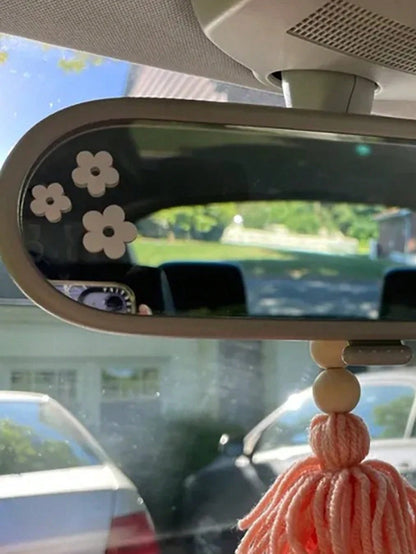 6pcs Car Rear View Mirror Sticker Decor With Plant & Flower Pattern