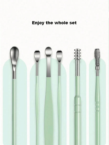 6Pcs Ear Cleaning Tool Stainless Steel Ear Pick Kit &1Pc Storage Bag Earwax Remover Tool, Living Room Home Bedroom Bathroom House Decor, Travel Stuff, Wedding, Party, Birthday, Gifts For Men Mom Dad F