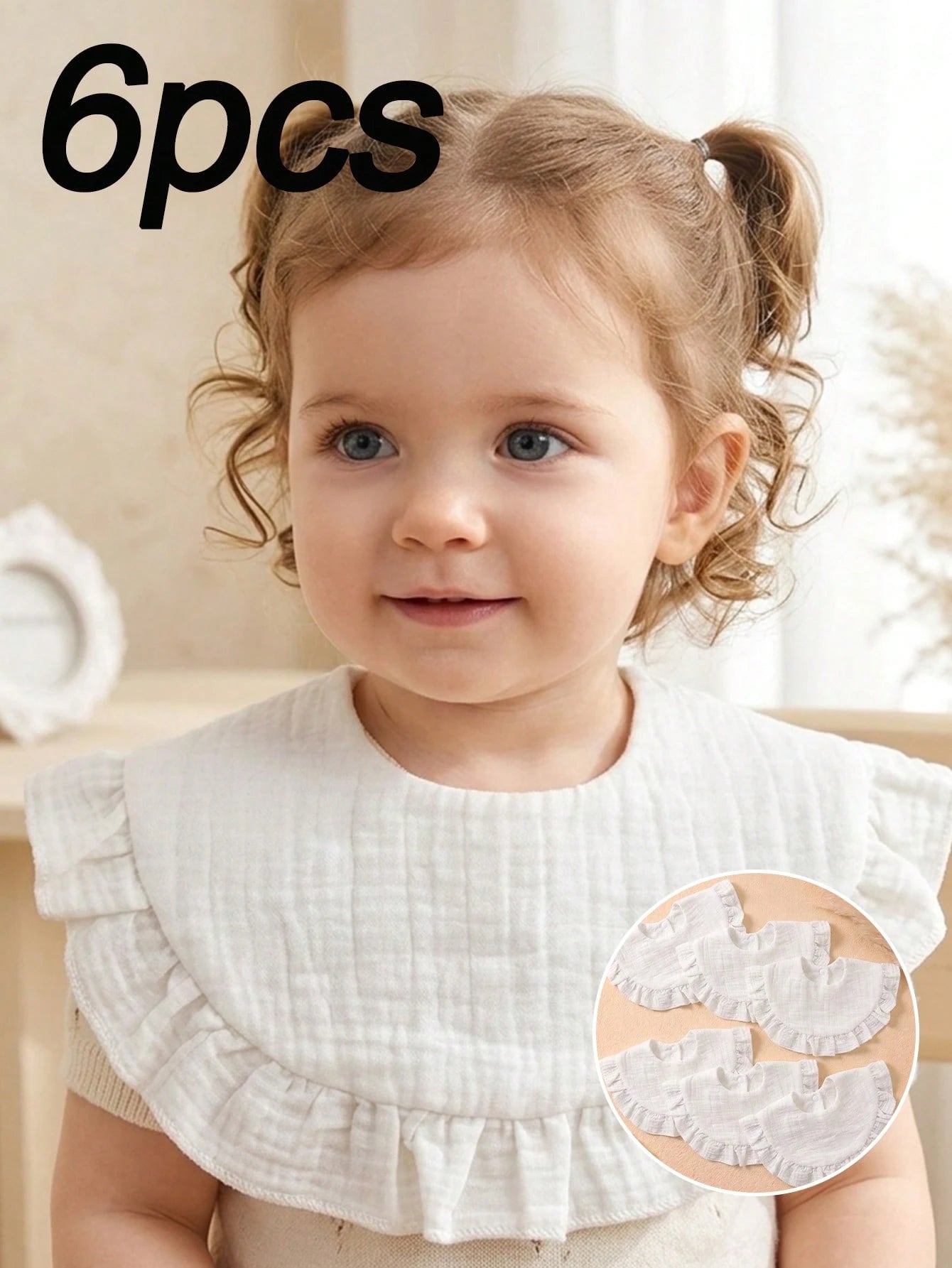 6PCS Early Spring/Summer Pure Cotton Ruffle Design Snap Button Baby Bibs, Soft Skin-Friendly Infant Drool Bibs, Multi-Purpose Towels Suitable For Daily Use In All Seasons