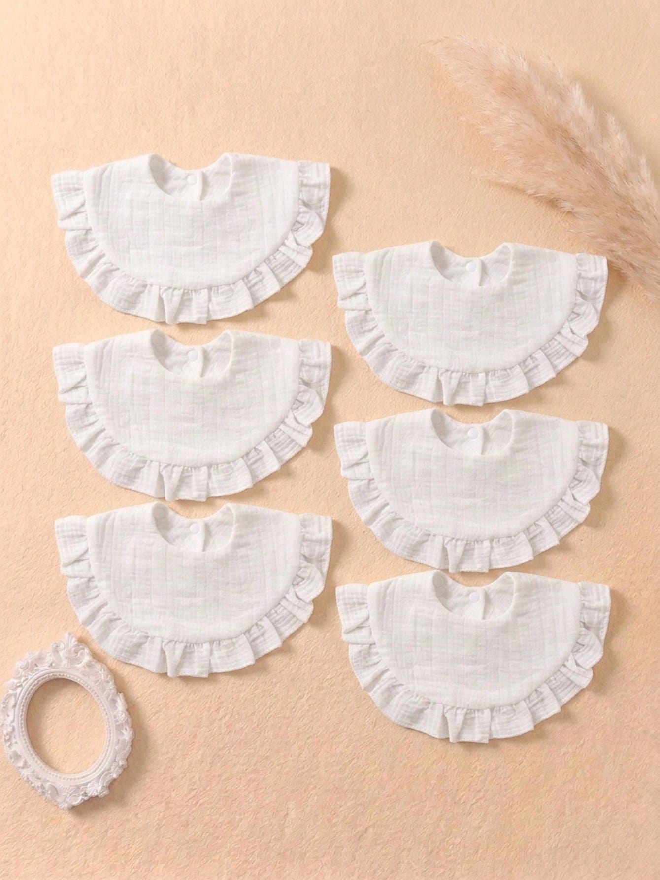 6PCS Early Spring/Summer Pure Cotton Ruffle Design Snap Button Baby Bibs, Soft Skin-Friendly Infant Drool Bibs, Multi-Purpose Towels Suitable For Daily Use In All Seasons