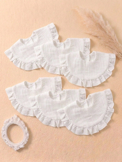 6PCS Early Spring/Summer Pure Cotton Ruffle Design Snap Button Baby Bibs, Soft Skin-Friendly Infant Drool Bibs, Multi-Purpose Towels Suitable For Daily Use In All Seasons