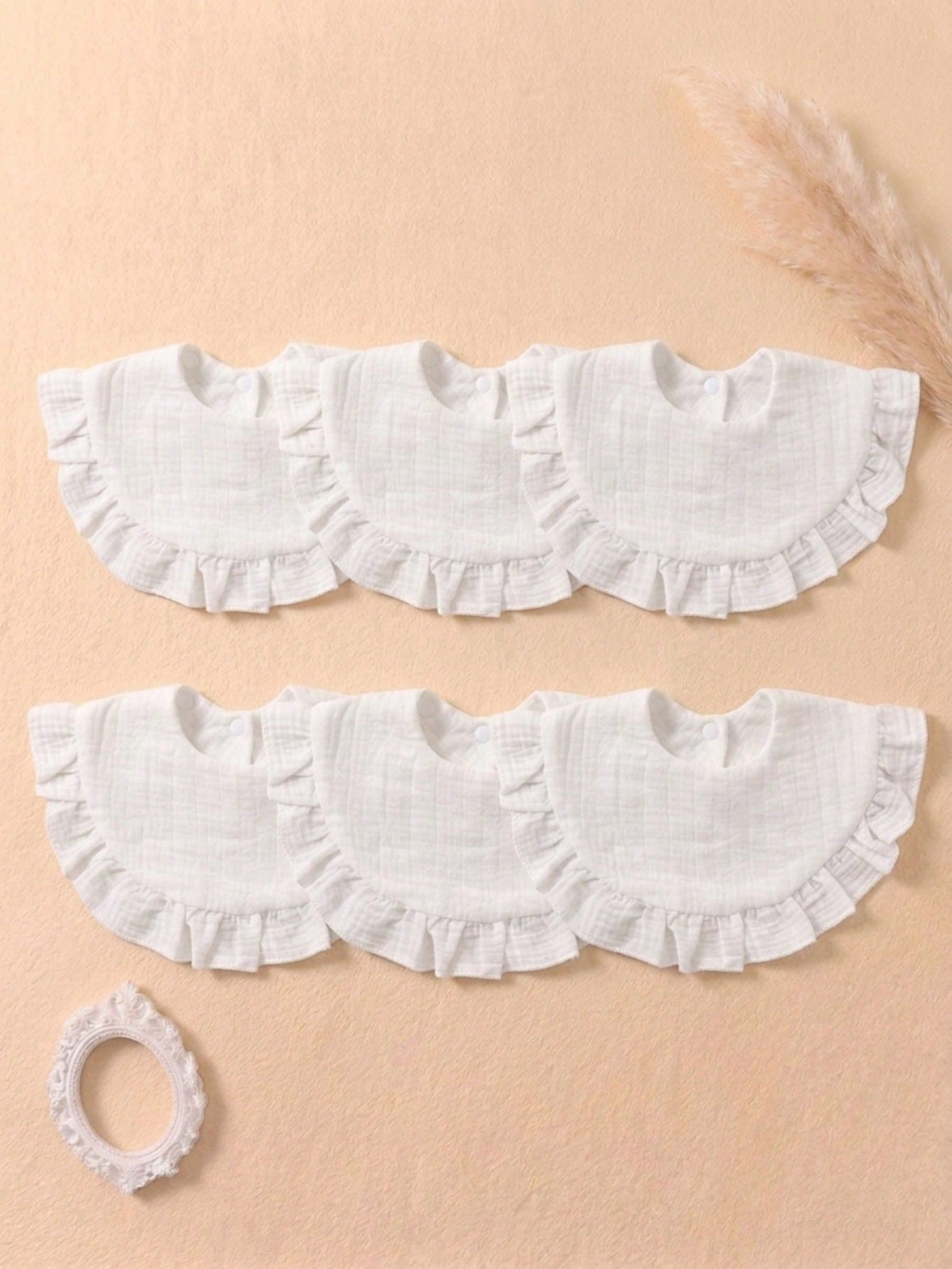 6PCS Early Spring/Summer Pure Cotton Ruffle Design Snap Button Baby Bibs, Soft Skin-Friendly Infant Drool Bibs, Multi-Purpose Towels Suitable For Daily Use In All Seasons