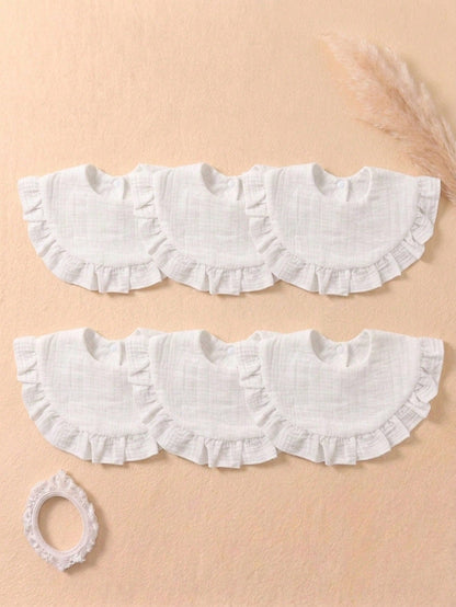 6PCS Early Spring/Summer Pure Cotton Ruffle Design Snap Button Baby Bibs, Soft Skin-Friendly Infant Drool Bibs, Multi-Purpose Towels Suitable For Daily Use In All Seasons