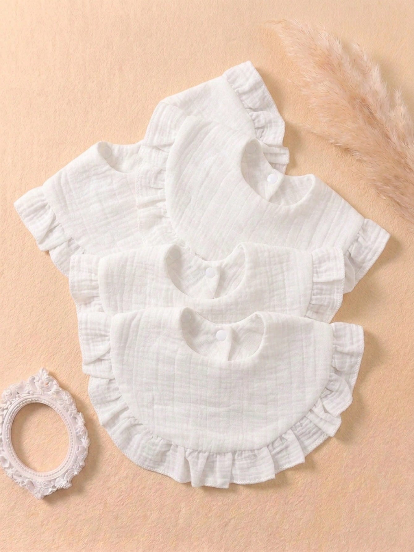 6PCS Early Spring/Summer Pure Cotton Ruffle Design Snap Button Baby Bibs, Soft Skin-Friendly Infant Drool Bibs, Multi-Purpose Towels Suitable For Daily Use In All Seasons
