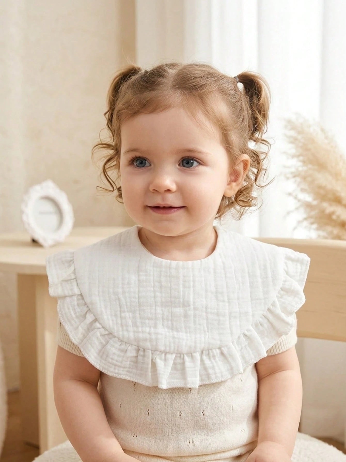 6PCS Early Spring/Summer Pure Cotton Ruffle Design Snap Button Baby Bibs, Soft Skin-Friendly Infant Drool Bibs, Multi-Purpose Towels Suitable For Daily Use In All Seasons