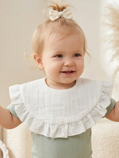 6PCS Early Spring/Summer Pure Cotton Ruffle Design Snap Button Baby Bibs, Soft Skin-Friendly Infant Drool Bibs, Multi-Purpose Towels Suitable For Daily Use In All Seasons