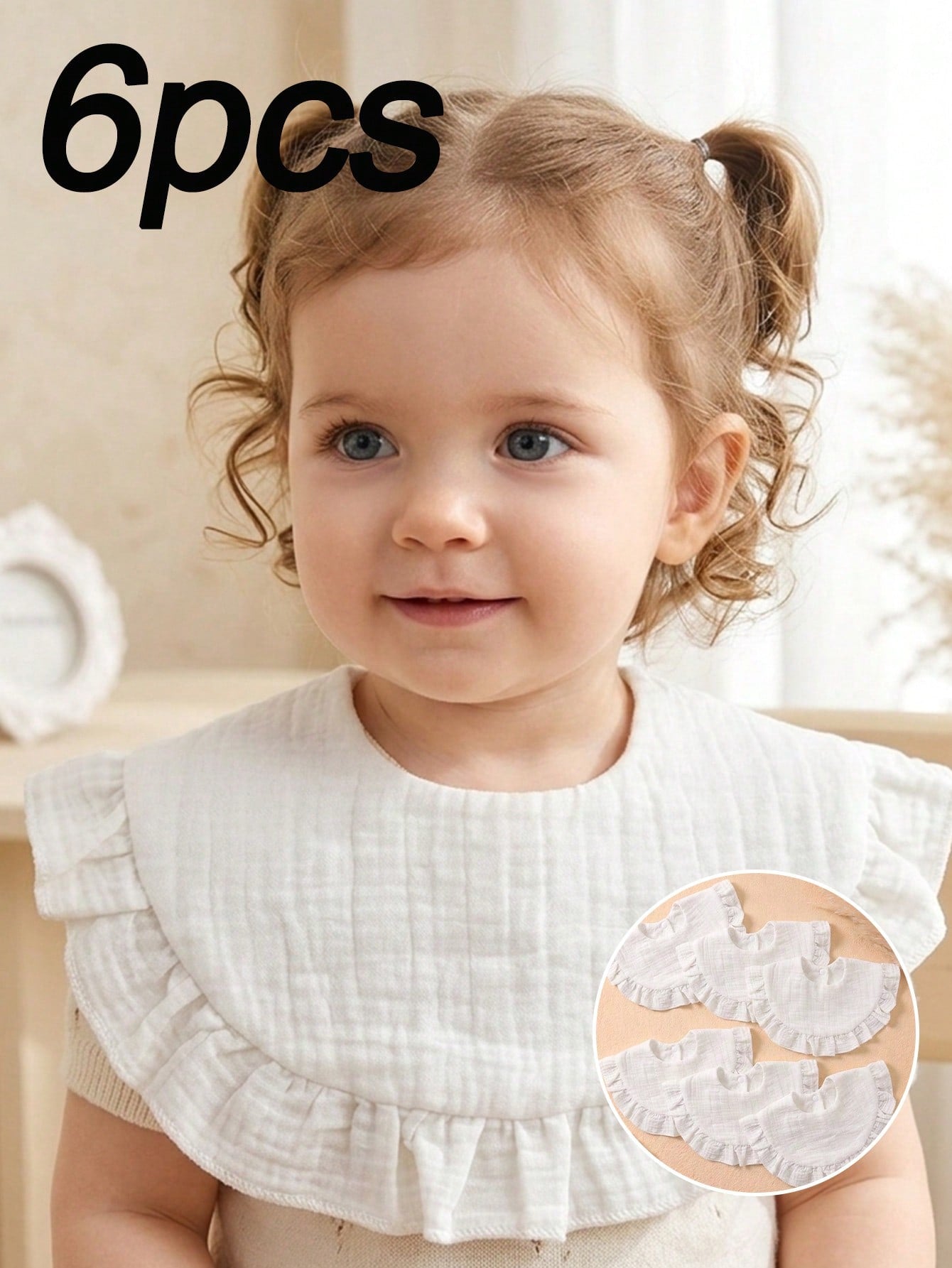 6PCS Early Spring/Summer Pure Cotton Ruffle Design Snap Button Baby Bibs, Soft Skin-Friendly Infant Drool Bibs, Multi-Purpose Towels Suitable For Daily Use In All Seasons