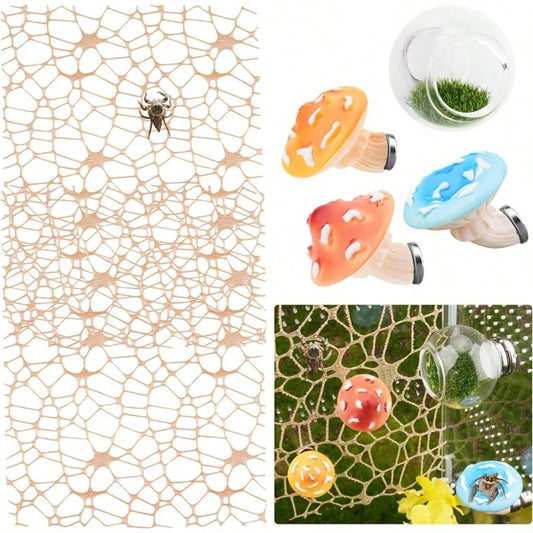6pcs Jumping Spider Mushroom Platform With Round Transparent Hideout, Transparent Ball Grass Cave, Mesh Moss Vine, Reptile Fence Accessories, Reptile Resting And Exploration Platform, Perfect Habitat