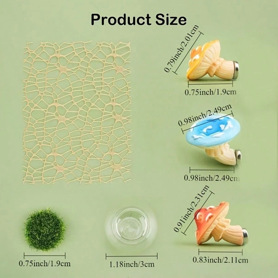6pcs Jumping Spider Mushroom Platform With Round Transparent Hideout, Transparent Ball Grass Cave, Mesh Moss Vine, Reptile Fence Accessories, Reptile Resting And Exploration Platform, Perfect Habitat