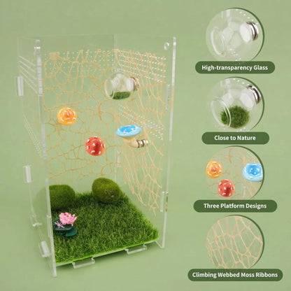 6pcs Jumping Spider Mushroom Platform With Round Transparent Hideout, Transparent Ball Grass Cave, Mesh Moss Vine, Reptile Fence Accessories, Reptile Resting And Exploration Platform, Perfect Habitat