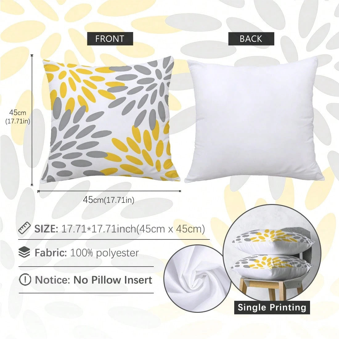 6pcs Modern Minimalist Yellow Gray Geometric Floral "Home Sweet Home & Love Lives Here" Printed Cushion Cover [No Pillow Insert], 17.7*17.7in(45*45cm)/19.69*19.69in(50*50cm)/15.75*15.75in(40*40cm), [S