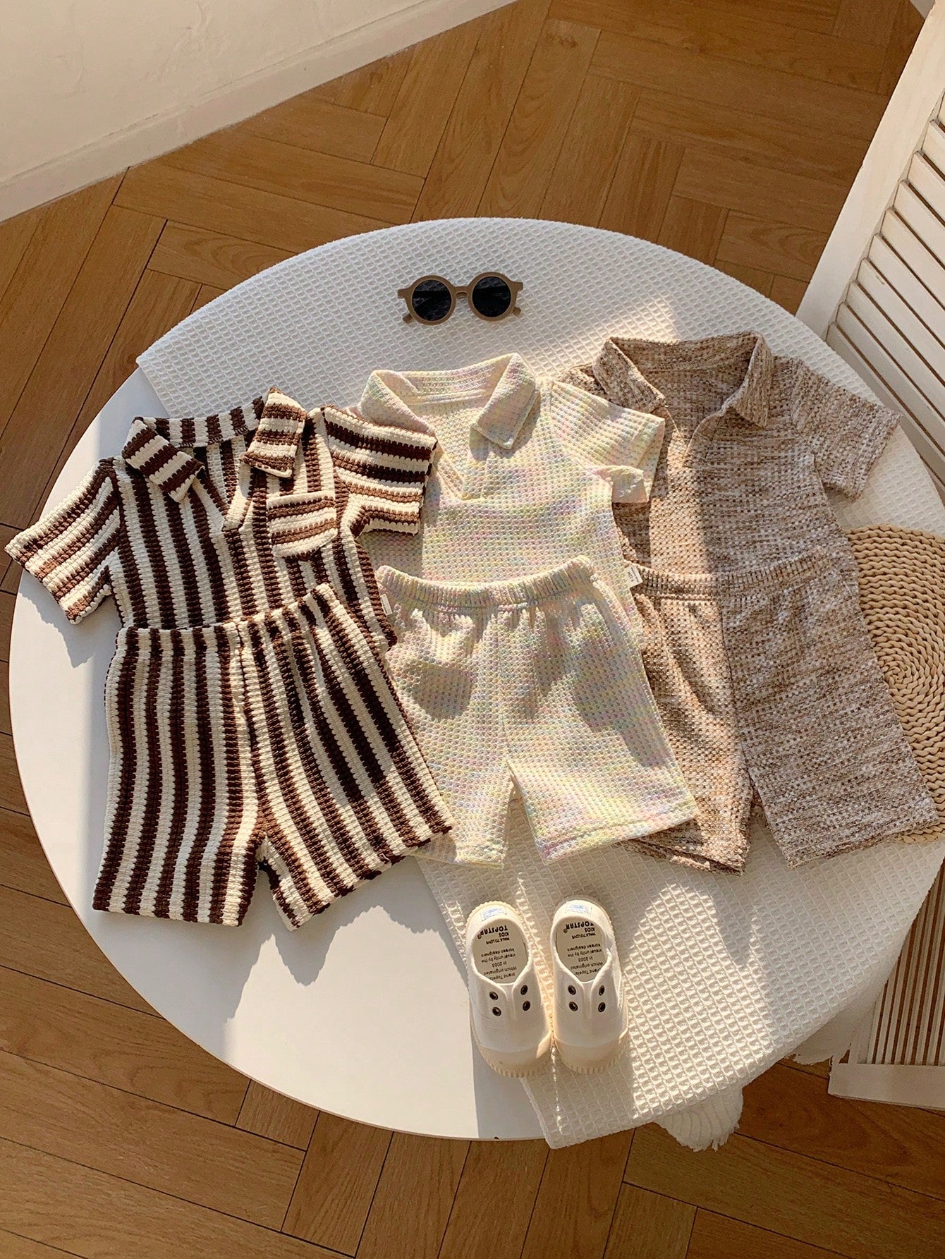 6pcs Newborn Baby Boy Casual Comfortable Summer Knit Striped Polo Shirt & Elastic Waist Shorts Set, Multi-Color Basic Polo Outfit