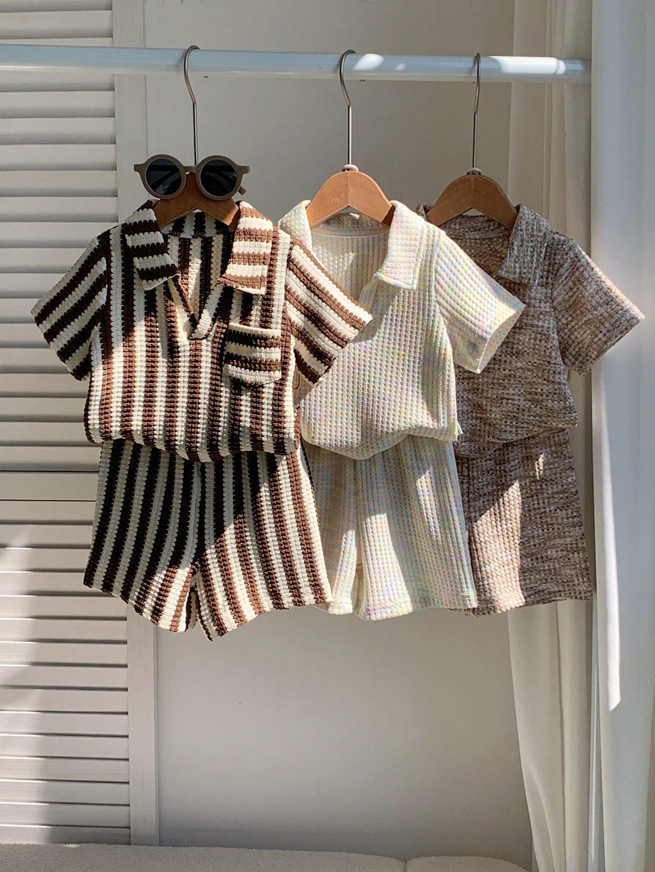 6pcs Newborn Baby Boy Casual Comfortable Summer Knit Striped Polo Shirt & Elastic Waist Shorts Set, Multi-Color Basic Polo Outfit