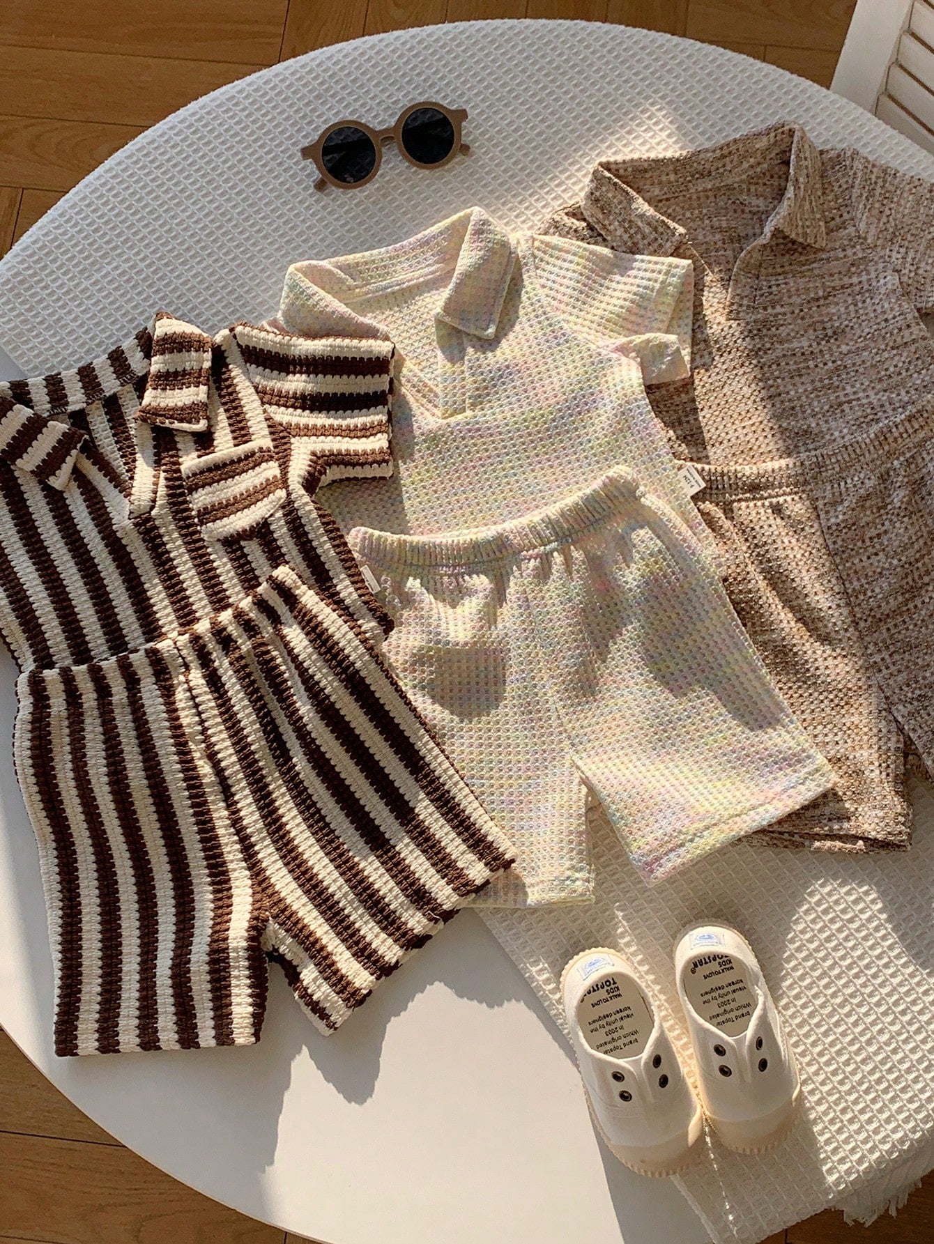 6pcs Newborn Baby Boy Casual Comfortable Summer Knit Striped Polo Shirt & Elastic Waist Shorts Set, Multi-Color Basic Polo Outfit