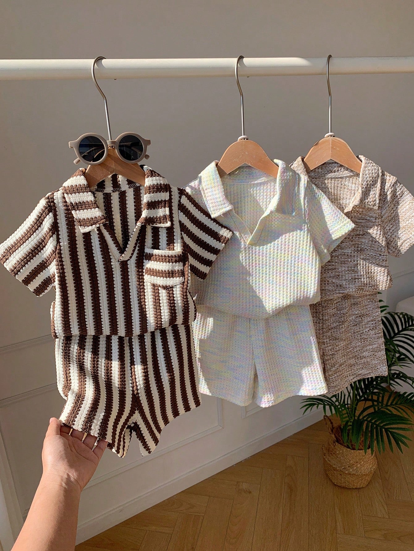 6pcs Newborn Baby Boy Casual Comfortable Summer Knit Striped Polo Shirt & Elastic Waist Shorts Set, Multi-Color Basic Polo Outfit