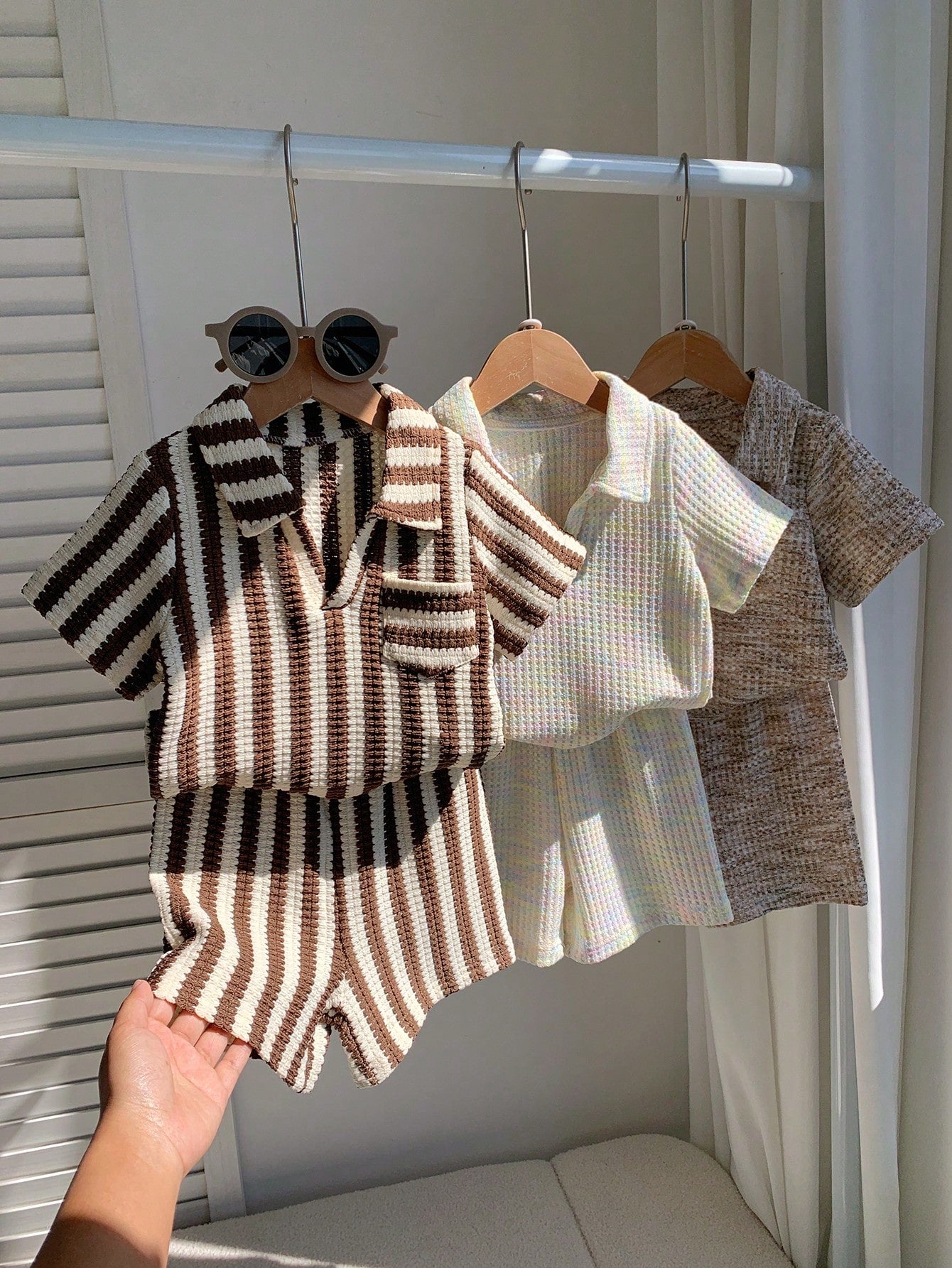 6pcs Newborn Baby Boy Casual Comfortable Summer Knit Striped Polo Shirt & Elastic Waist Shorts Set, Multi-Color Basic Polo Outfit