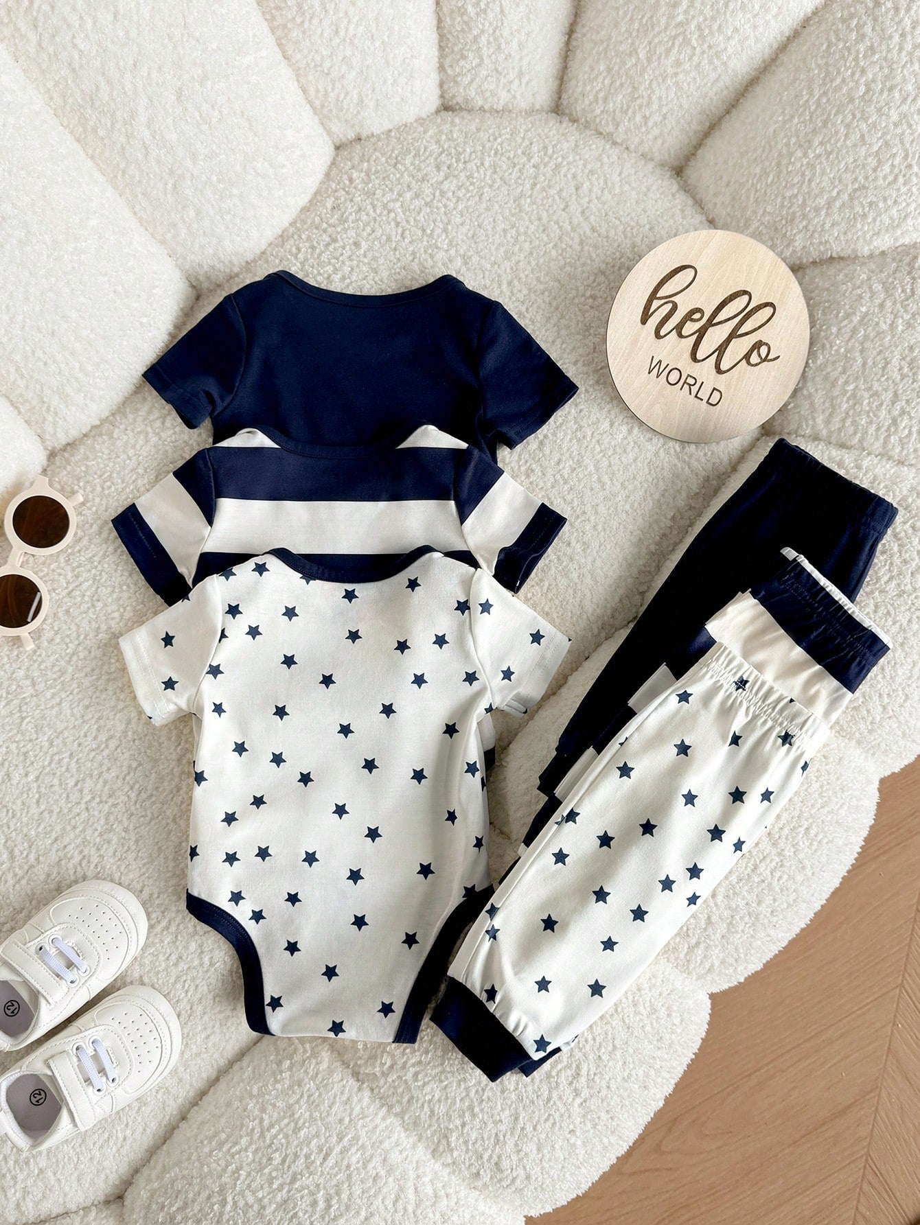 6pcs Newborn Baby Boy Summer Cute Cartoon Star Print Short Sleeve Romper & Pants Set