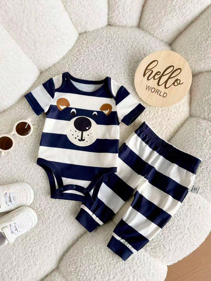 6pcs Newborn Baby Boy Summer Cute Cartoon Star Print Short Sleeve Romper & Pants Set