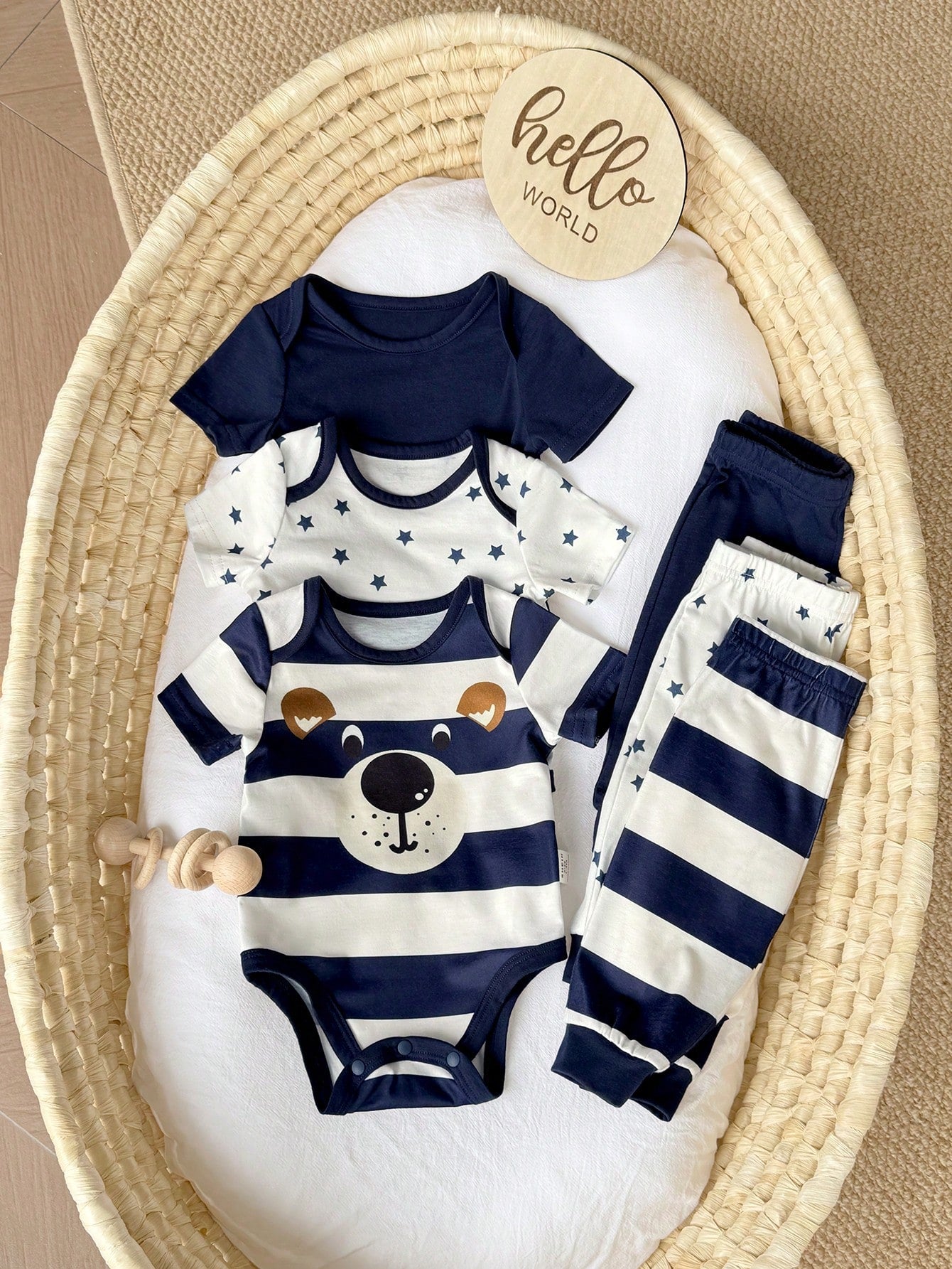 6pcs Newborn Baby Boy Summer Cute Cartoon Star Print Short Sleeve Romper & Pants Set